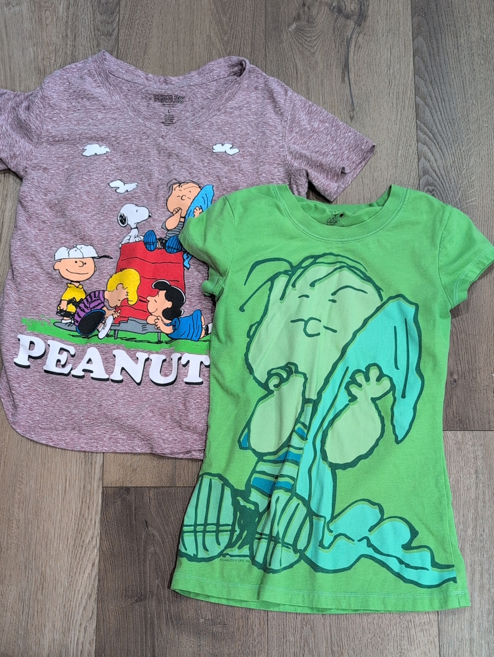 Peanuts Tee Set - Green and Heather Pink Graphic Tops